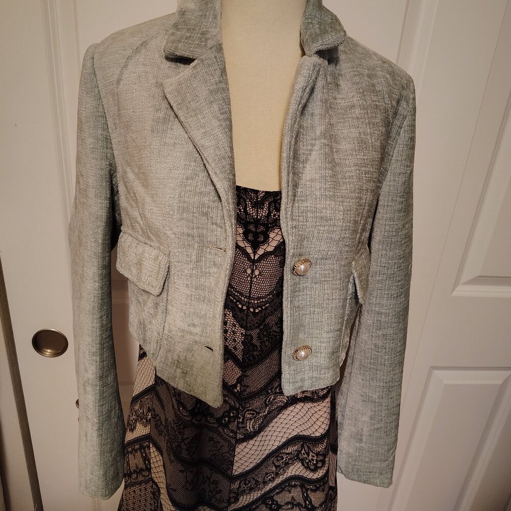 LA Coalition Corduroy Blazer Cropped Sea Green Button Front Size Medium Chic
